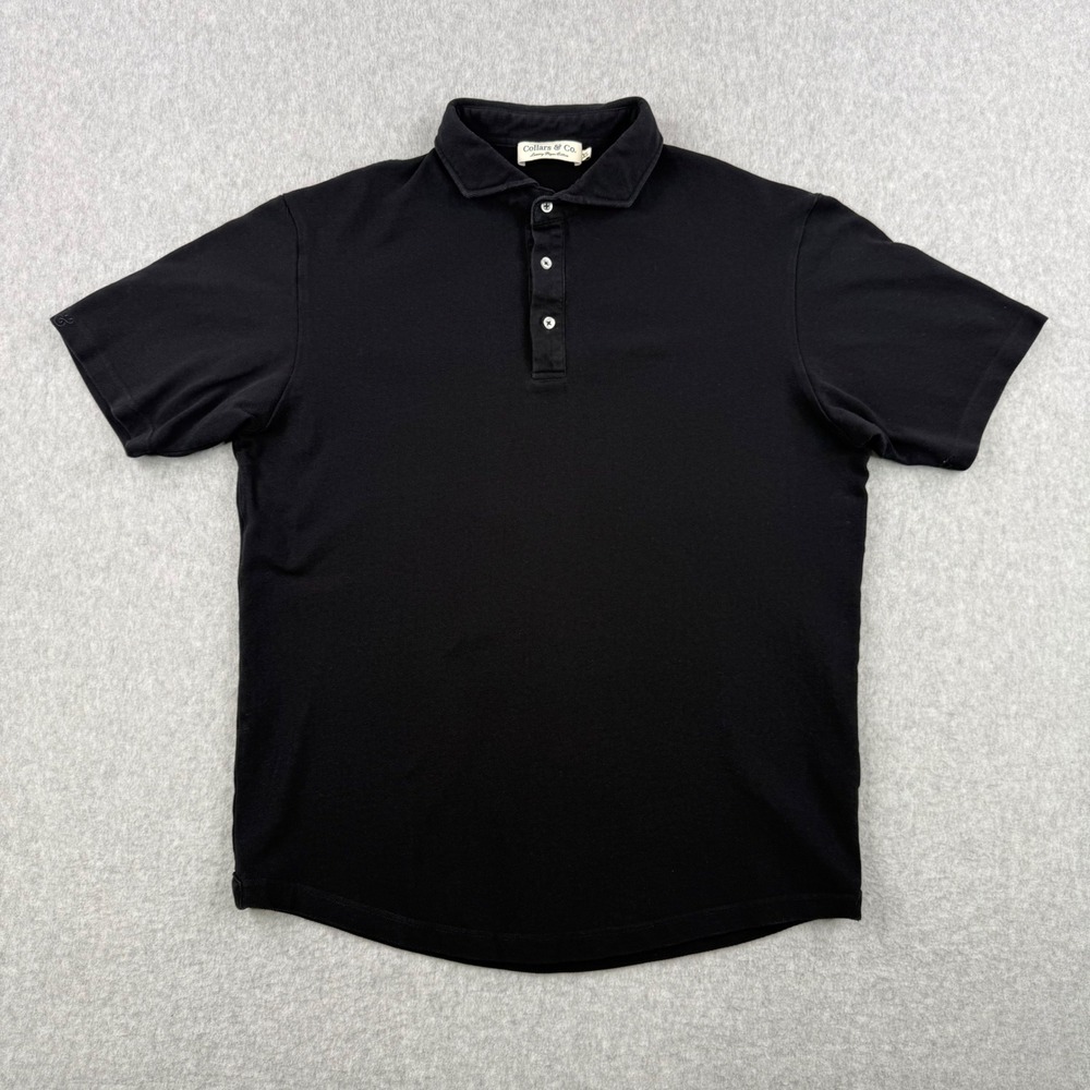 Collars & Co Shirt Mens XL Black Knit Polo Short Sleeve Luxury‎ Pique Cotton